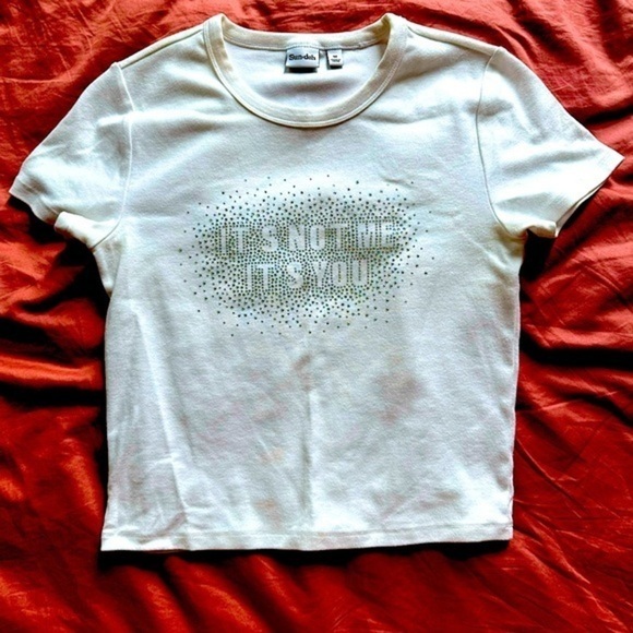 Aritzia Sun-Dey “it’s not me it’s you” graphic crystal cropped t shirt Medium - Picture 1 of 3